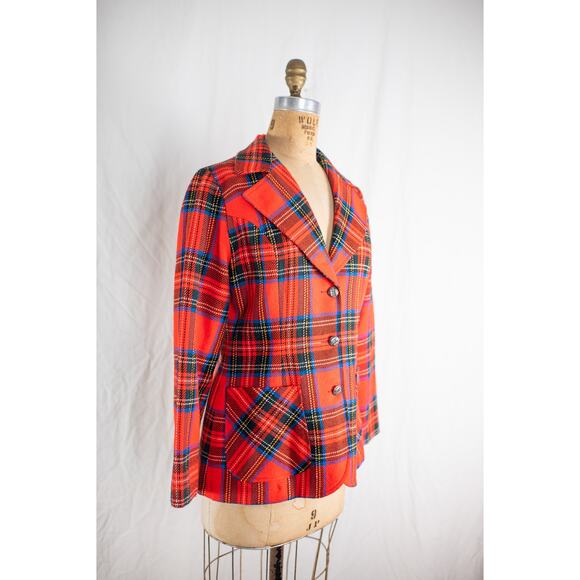 Vintage 60s Red Plaid Tartan Wool Blazer, Academia Preppy Jacket, Retro Mod, Med - Picture 5 of 11